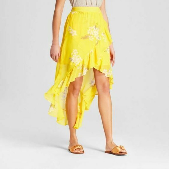 yellow floral maxi skirt